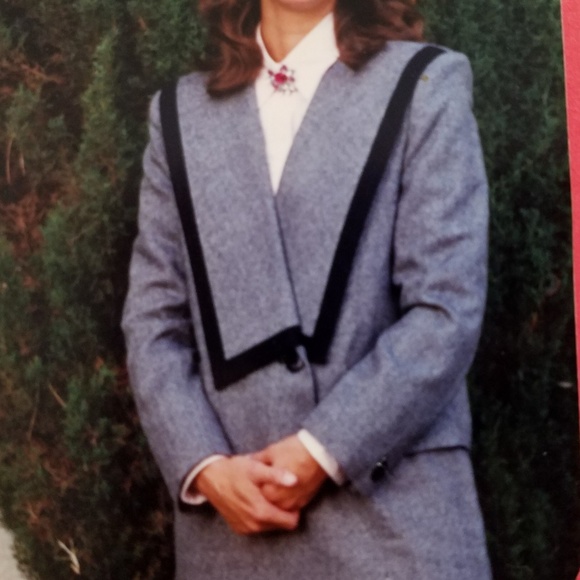 NORDSTROM'S POV 80s black and white wide lapel suit office interviews sz.8 - Picture 2 of 8